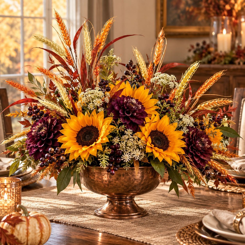 Faux Wheat Spray, 21 Inch, 10 Heads, Cream Orange Fall Decor