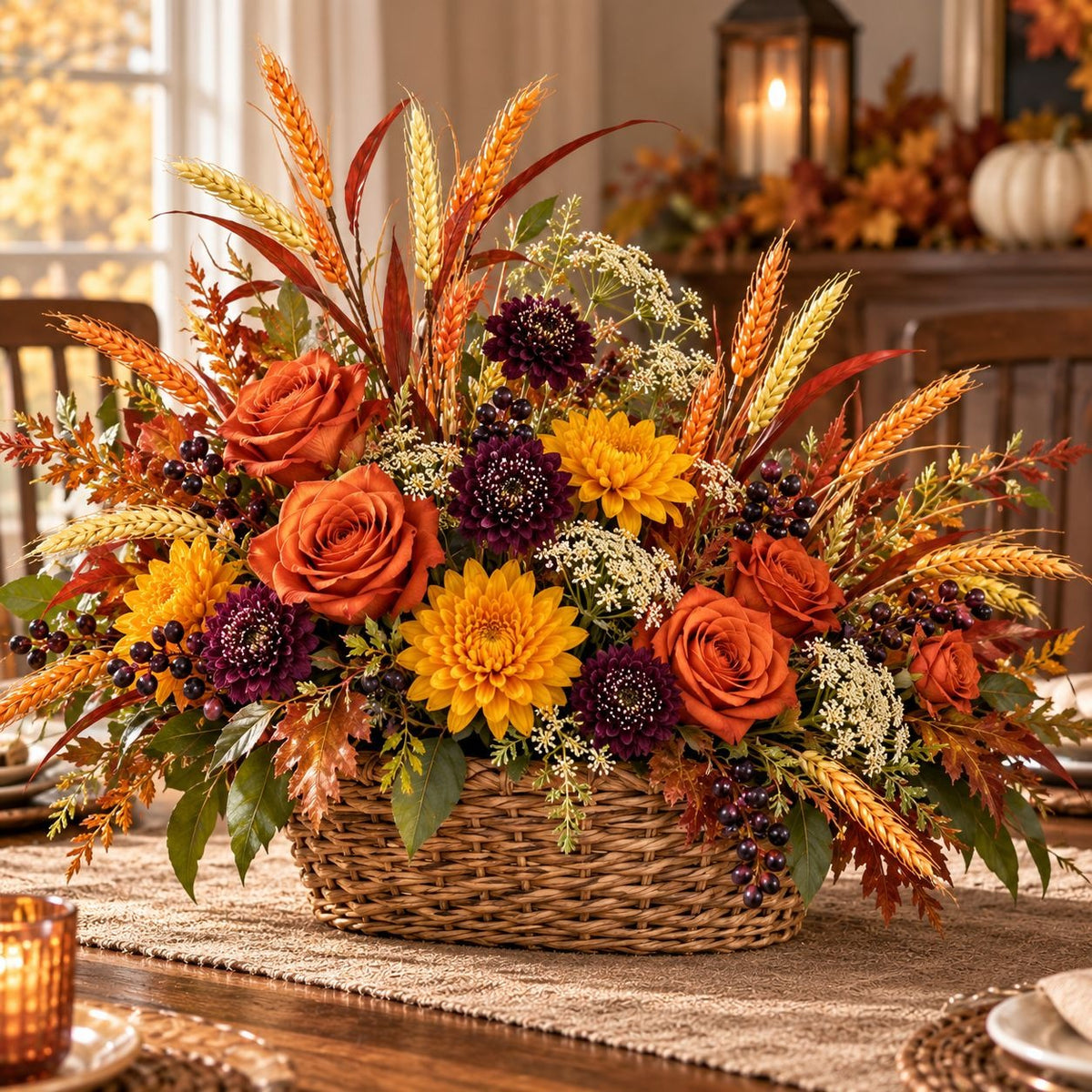 Faux Wheat Spray, 21 Inch, 10 Heads, Cream Orange Fall Decor
