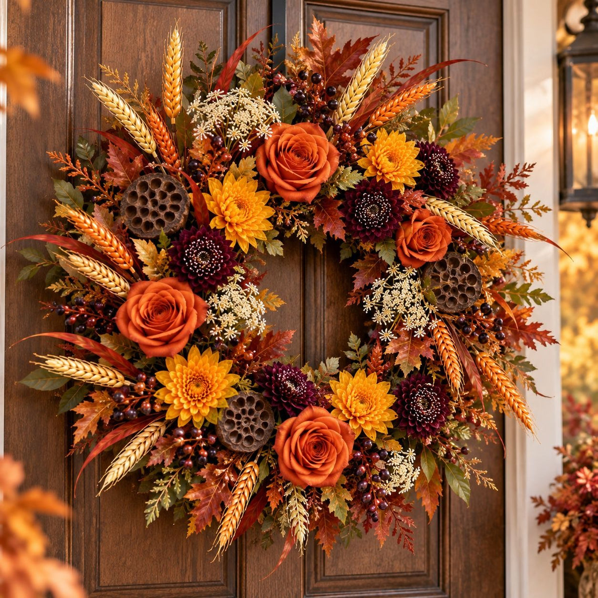 Faux Wheat Spray, 21 Inch, 10 Heads, Cream Orange Fall Decor