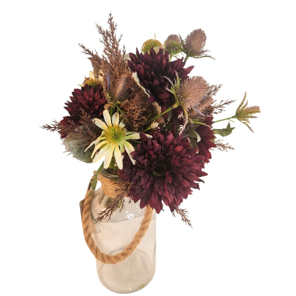 Purple and White Faux Flower Bouquet, Handtied Artificial Floral Arrangement, Elegant Centerpiece, Home or Office Decor,