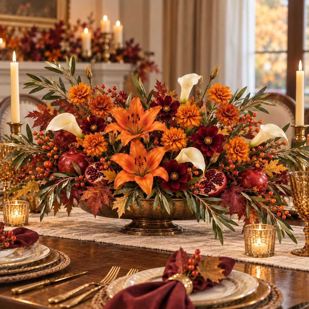 Rust Orange Artificial Mum Stems Set of 3, 21-Inch Faux Chrysanthemum