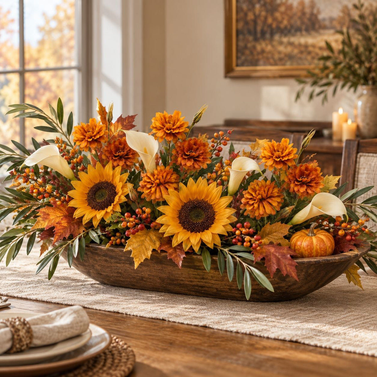 Rust Orange Artificial Mum Stems Set of 3, 21-Inch Faux Chrysanthemum
