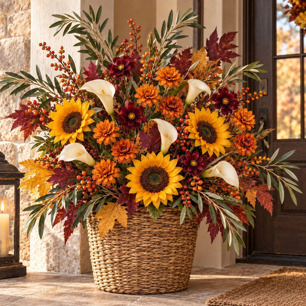 Rust Orange Artificial Mum Stems Set of 3, 21-Inch Faux Chrysanthemum