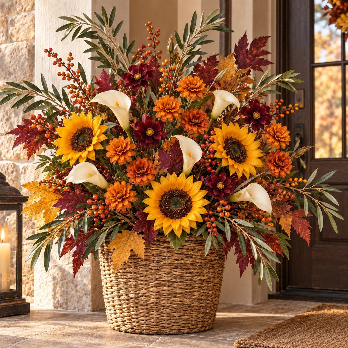 Rust Orange Artificial Mum Stems Set of 3, 21-Inch Faux Chrysanthemum