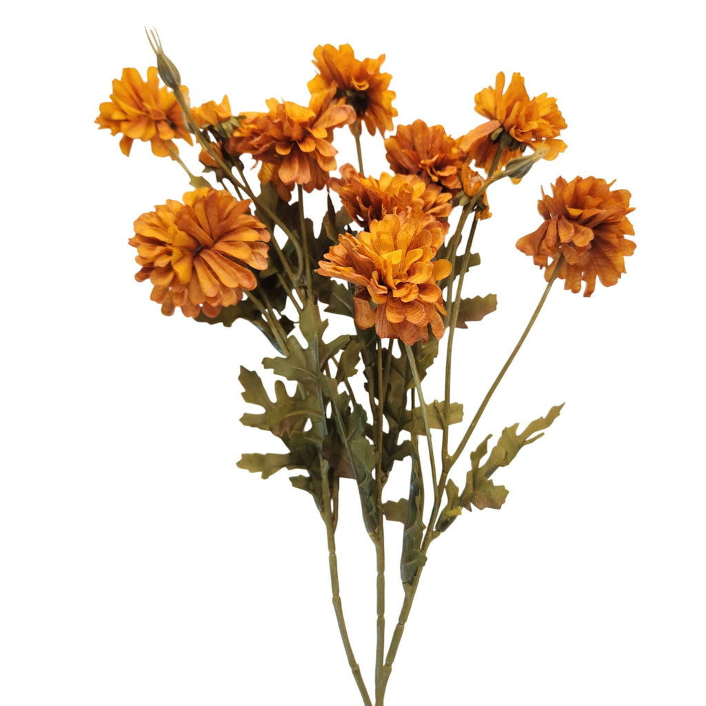 Rust Orange Artificial Mum Stems Set of 3, 21-Inch Faux Chrysanthemum