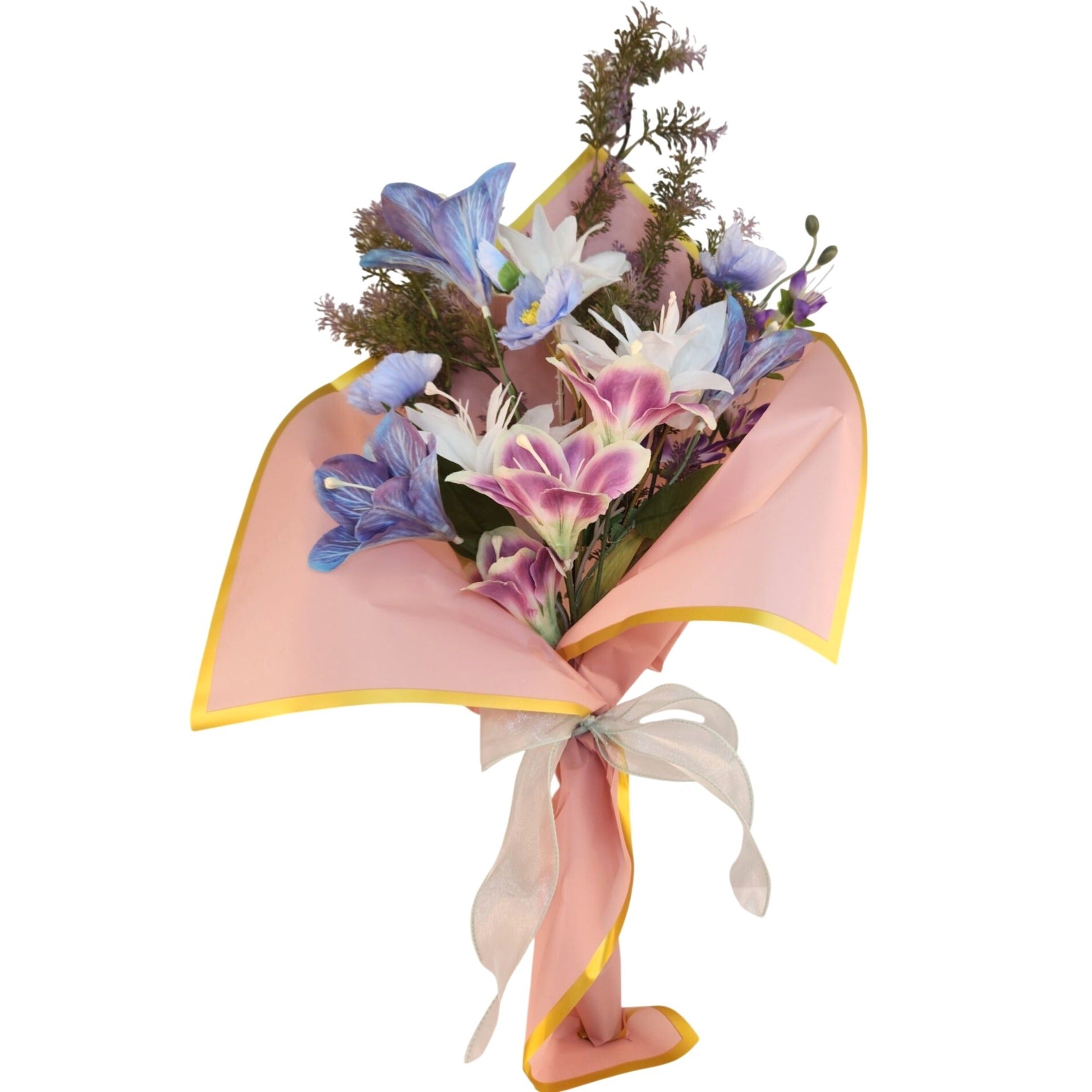 Faux Flower Bouquet Home Decor Artificial Poppies and Lilies Pastel Floral Arrangement Gift Ready