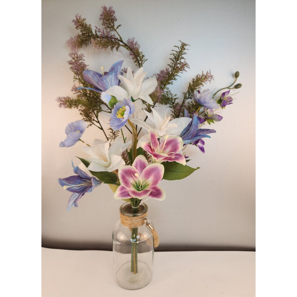 Faux Flower Bouquet Home Decor Artificial Poppies and Lilies Pastel Floral Arrangement Gift Ready