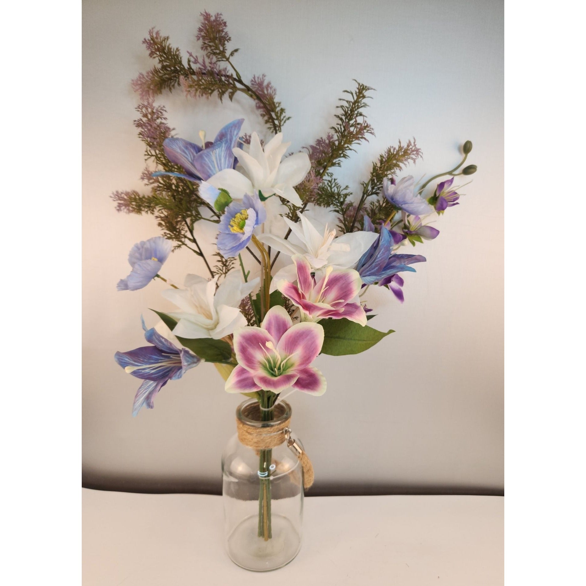 Faux Flower Bouquet Home Decor Artificial Poppies and Lilies Pastel Floral Arrangement Gift Ready