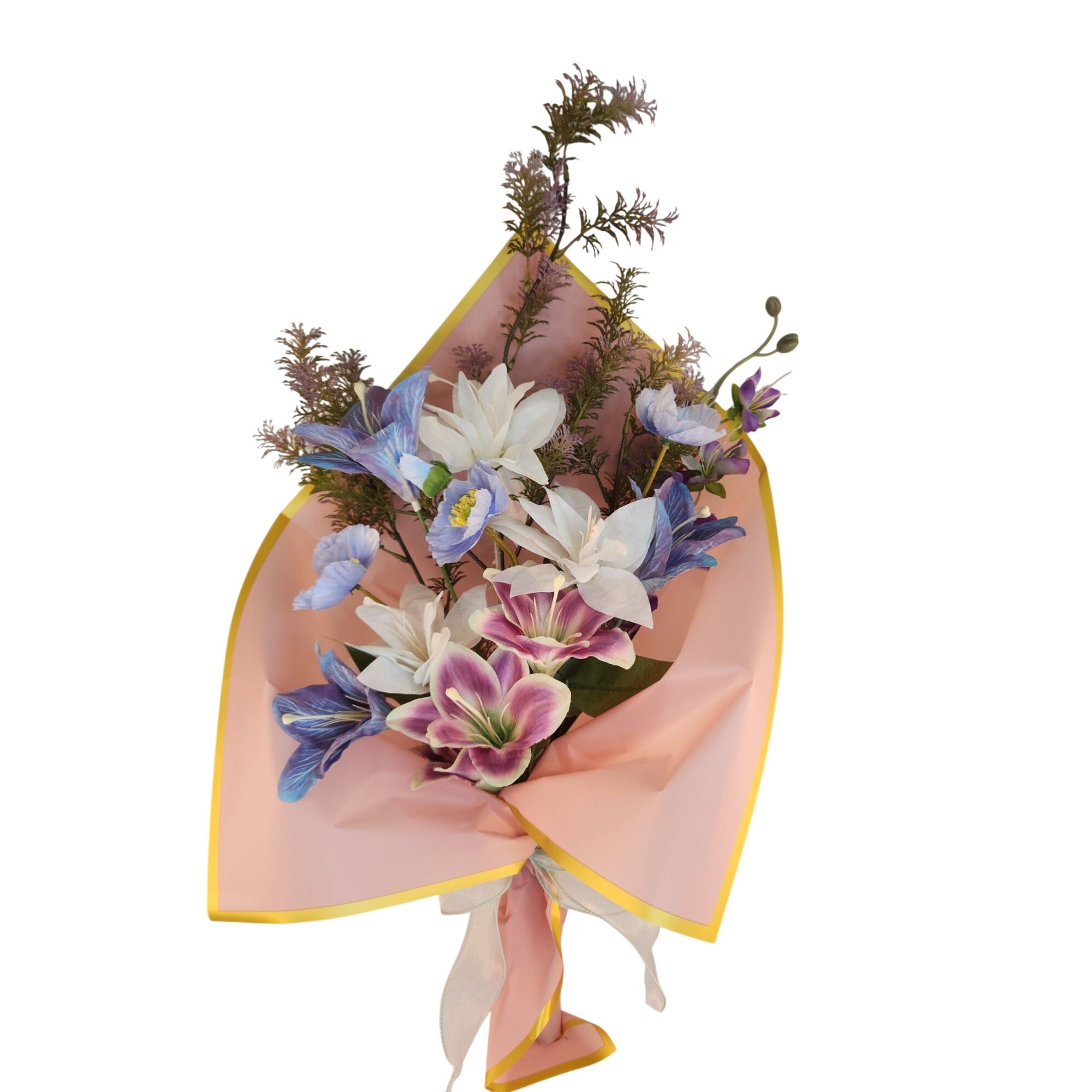 Faux Flower Bouquet Home Decor Artificial Poppies and Lilies Pastel Floral Arrangement Gift Ready
