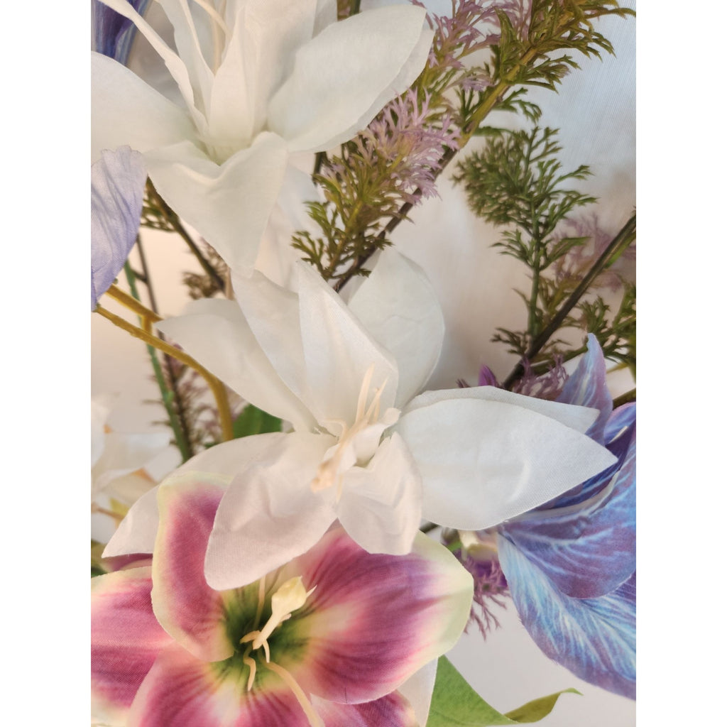 Faux Flower Bouquet Home Decor Artificial Poppies and Lilies Pastel Floral Arrangement Gift Ready