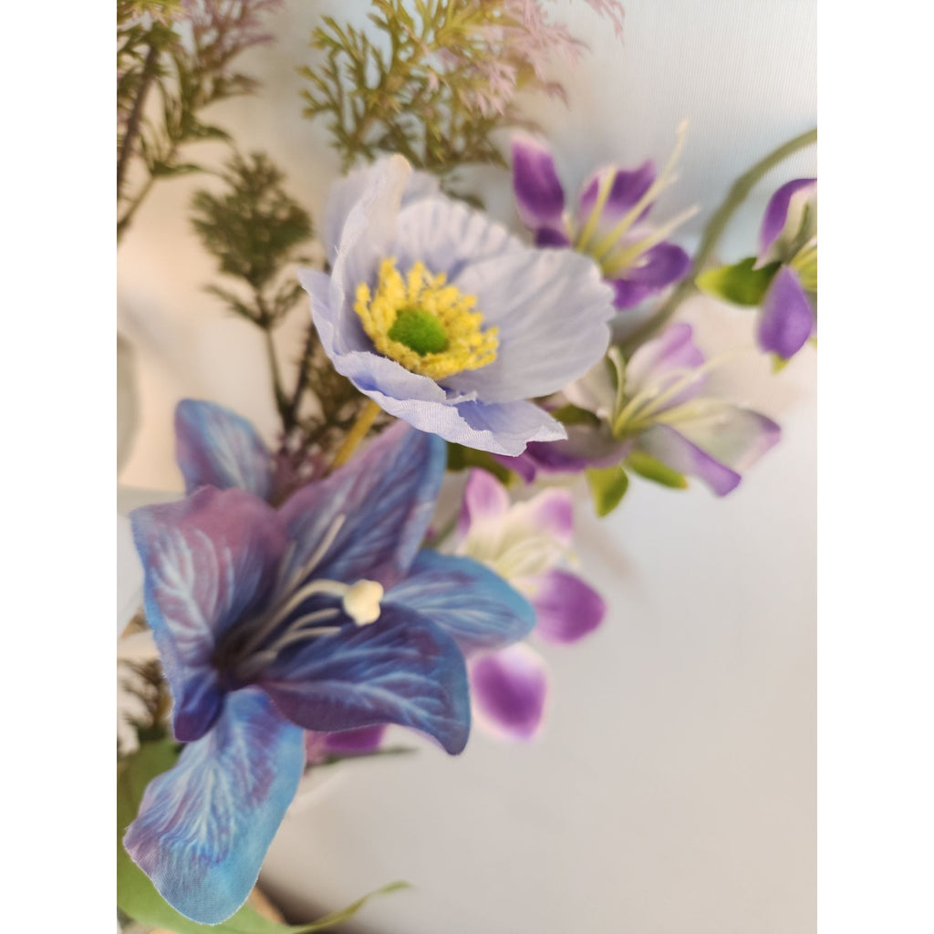 Faux Flower Bouquet Home Decor Artificial Poppies and Lilies Pastel Floral Arrangement Gift Ready