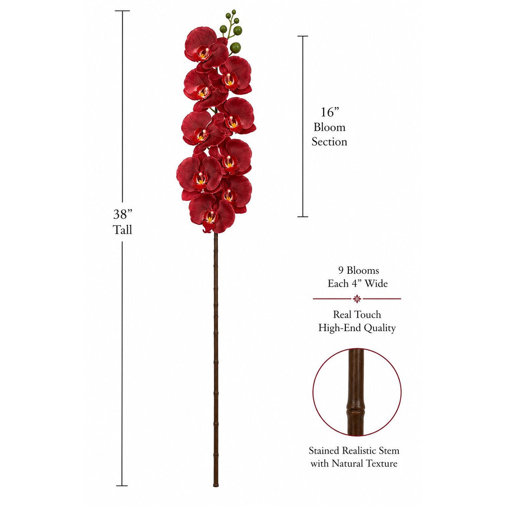 Real Touch Burgundy Orchid Stem 38 Inch Faux Phalaenopsis Orchid Luxury Artificial Flower Wedding Tropical Home Decor