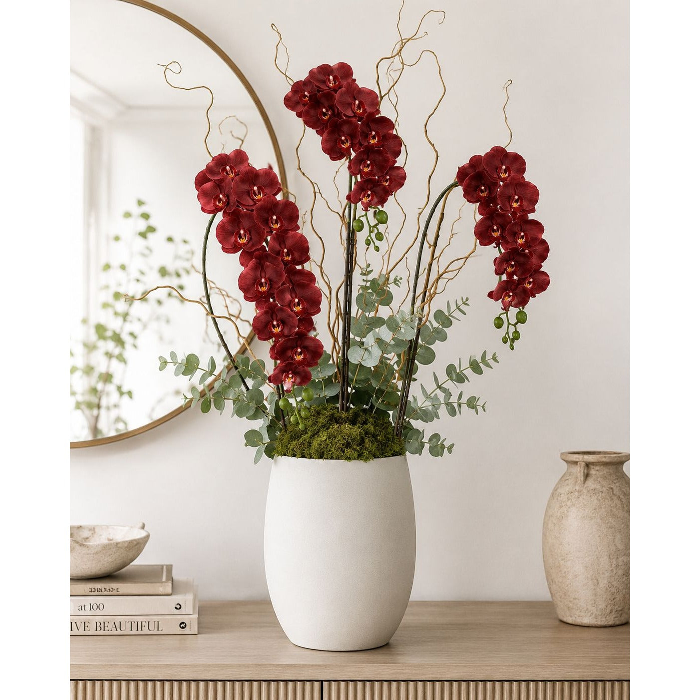 Real Touch Burgundy Orchid Stem 38 Inch Faux Phalaenopsis Orchid Luxury Artificial Flower Wedding Tropical Home Decor