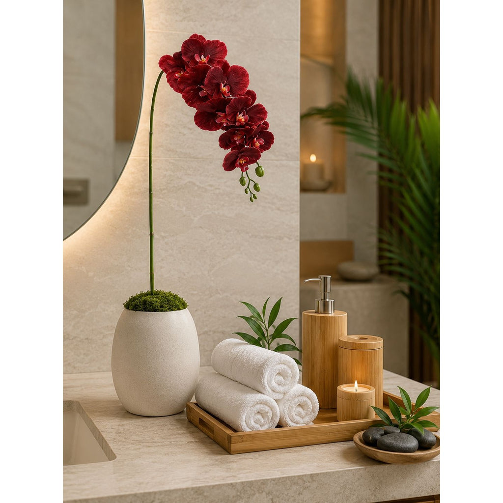 Real Touch Burgundy Orchid Stem 38 Inch Faux Phalaenopsis Orchid Luxury Artificial Flower Wedding Tropical Home Decor