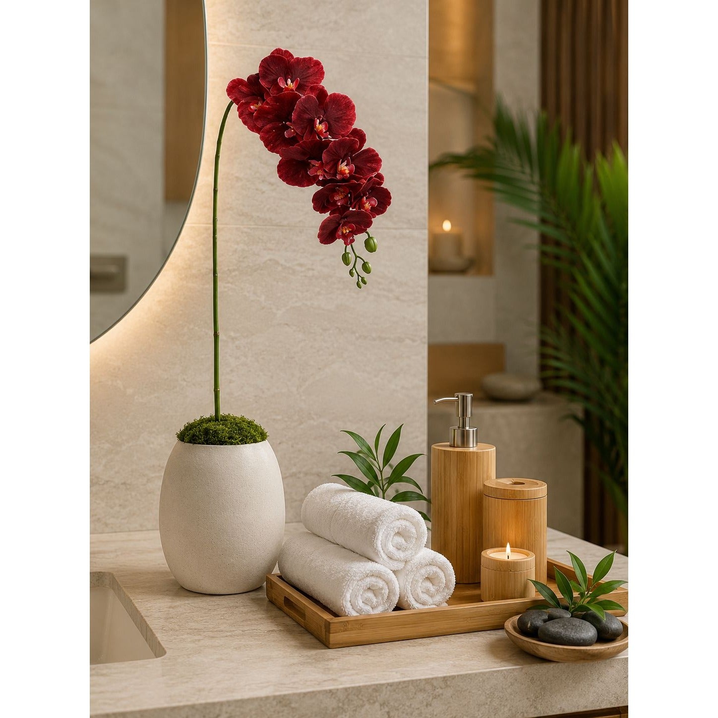Real Touch Burgundy Orchid Stem 38 Inch Faux Phalaenopsis Orchid Luxury Artificial Flower Wedding Tropical Home Decor