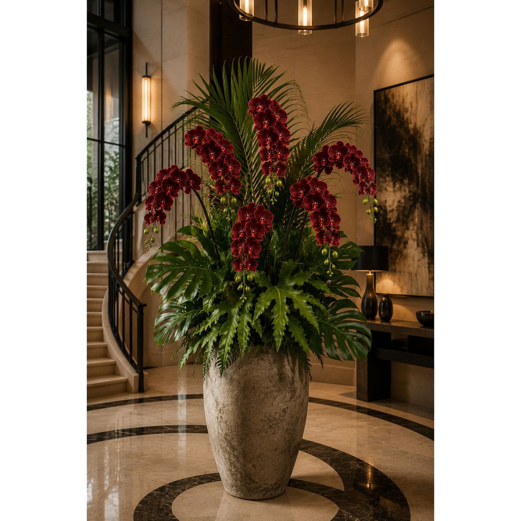 Real Touch Burgundy Orchid Stem 38 Inch Faux Phalaenopsis Orchid Luxury Artificial Flower Wedding Tropical Home Decor