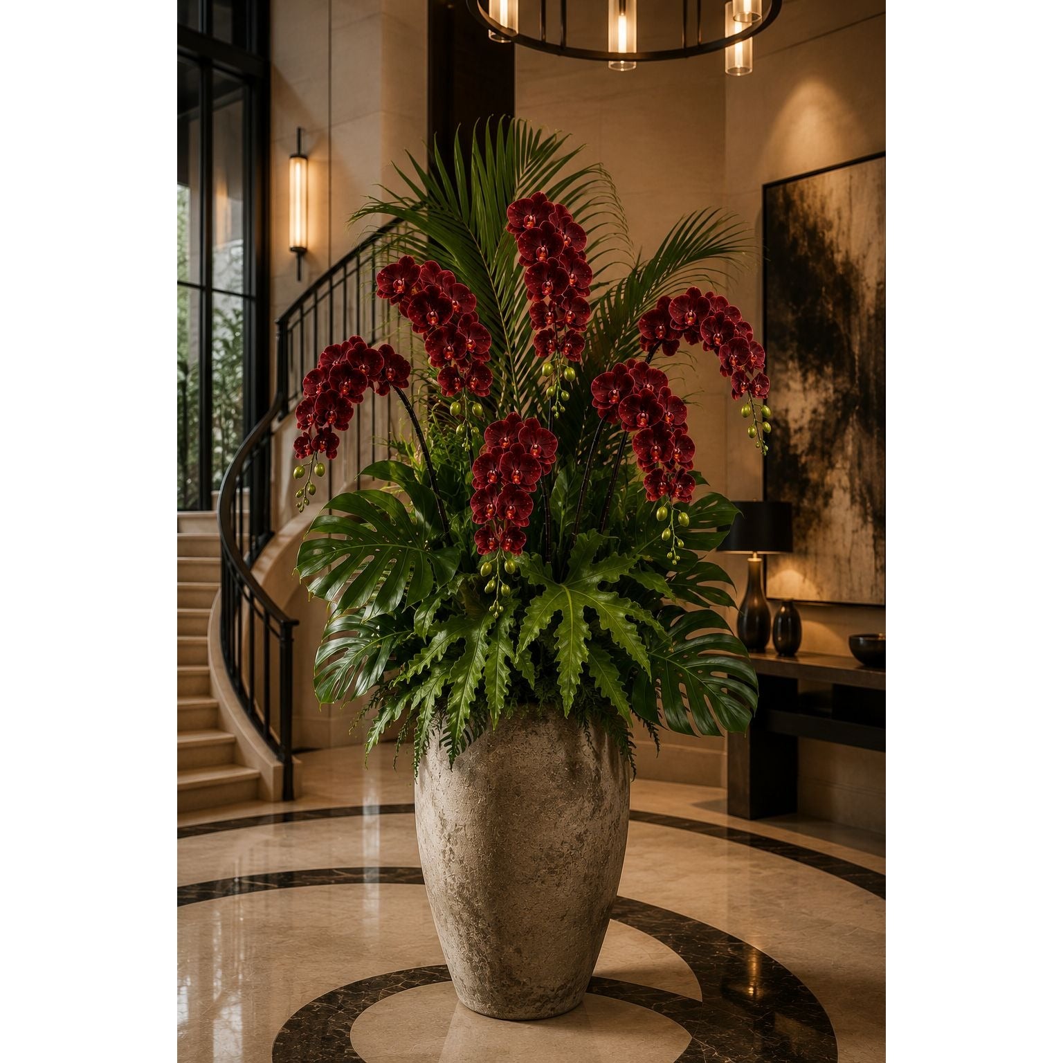 Real Touch Burgundy Orchid Stem 38 Inch Faux Phalaenopsis Orchid Luxury Artificial Flower Wedding Tropical Home Decor
