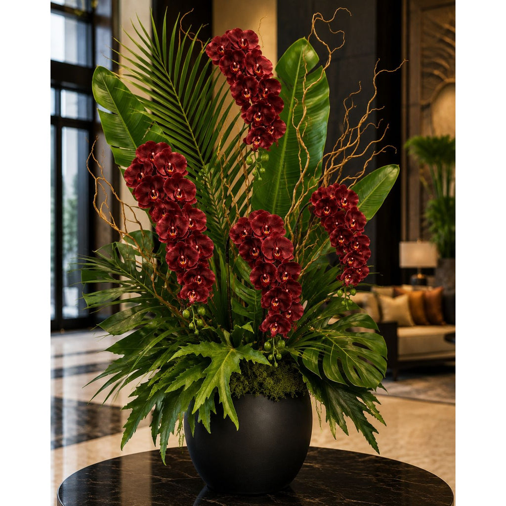 Real Touch Burgundy Orchid Stem 38 Inch Faux Phalaenopsis Orchid Luxury Artificial Flower Wedding Tropical Home Decor