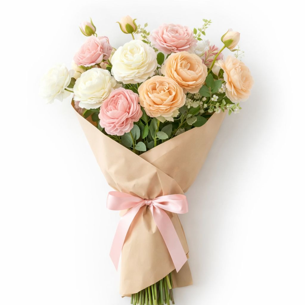 Artificial Roses Gift Bouquet White Pink Peach – 26 Inch Real Touch Rose Stems Wedding Flowers Mothers Day Gift