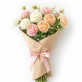 Artificial Roses Gift Bouquet White Pink Peach – 26 Inch Real Touch Rose Stems Wedding Flowers Mothers Day Gift