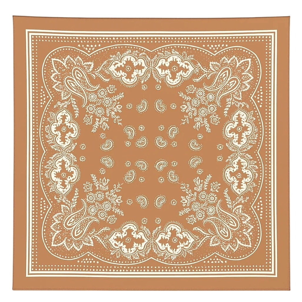 Tan Paisley Square Scarf Wild Rag Bandana Print Satin Neck Head Wrap 27 in