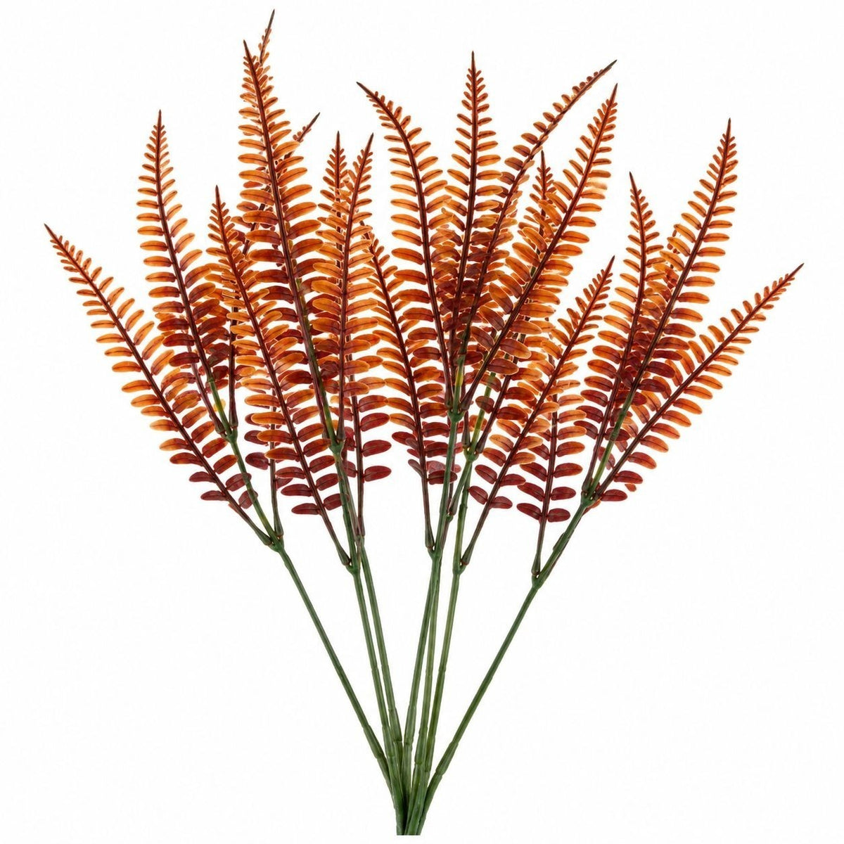 Artificial Fall Fern Stems, Set of 7, Orange Rust Burgundy, 15-Inch