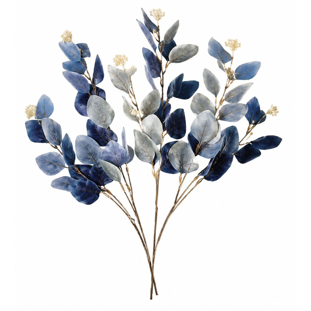 Blue Ombre Dollar Eucalyptus Stems Set of 2 | Faux Eucalyptus Branches | Artificial Greenery | Coastal French Country Decor