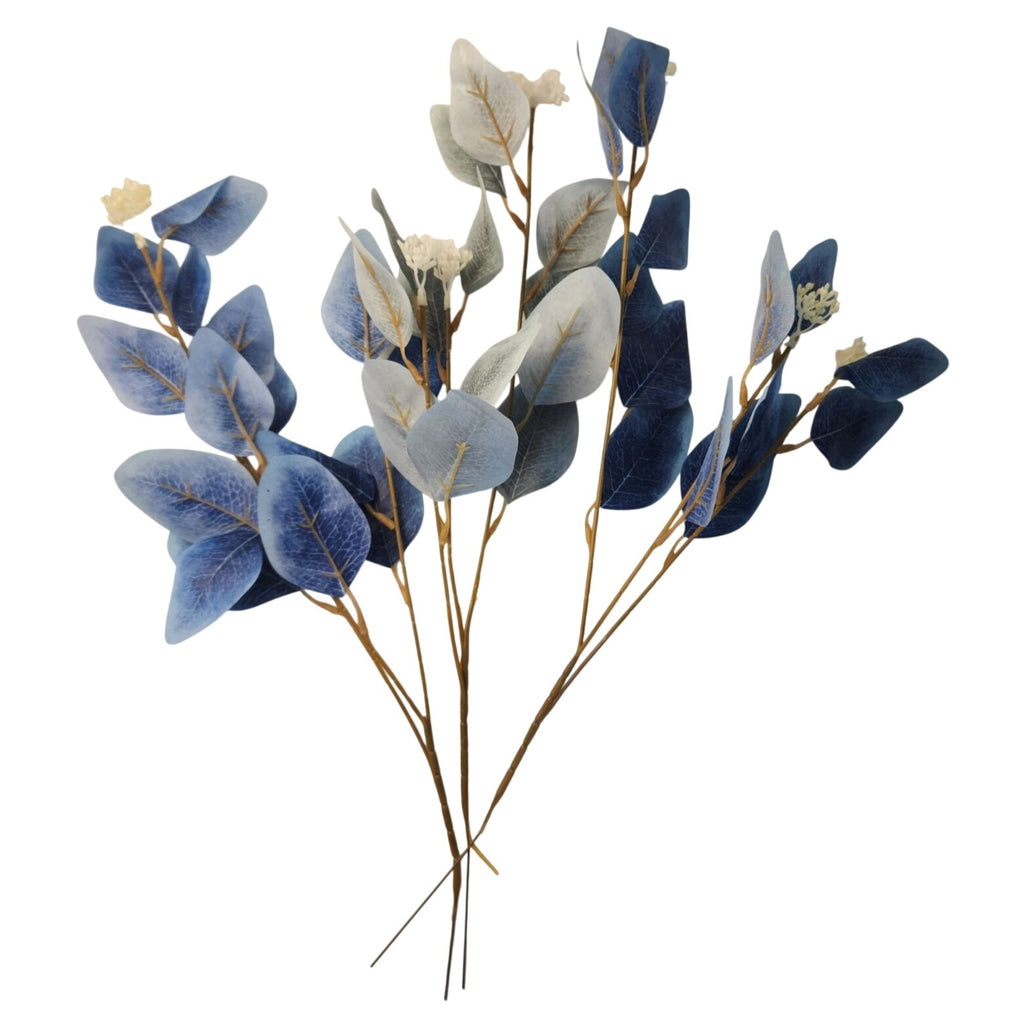 Blue Ombre Dollar Eucalyptus Stems Set of 2 | Faux Eucalyptus Branches | Artificial Greenery | Coastal French Country Decor