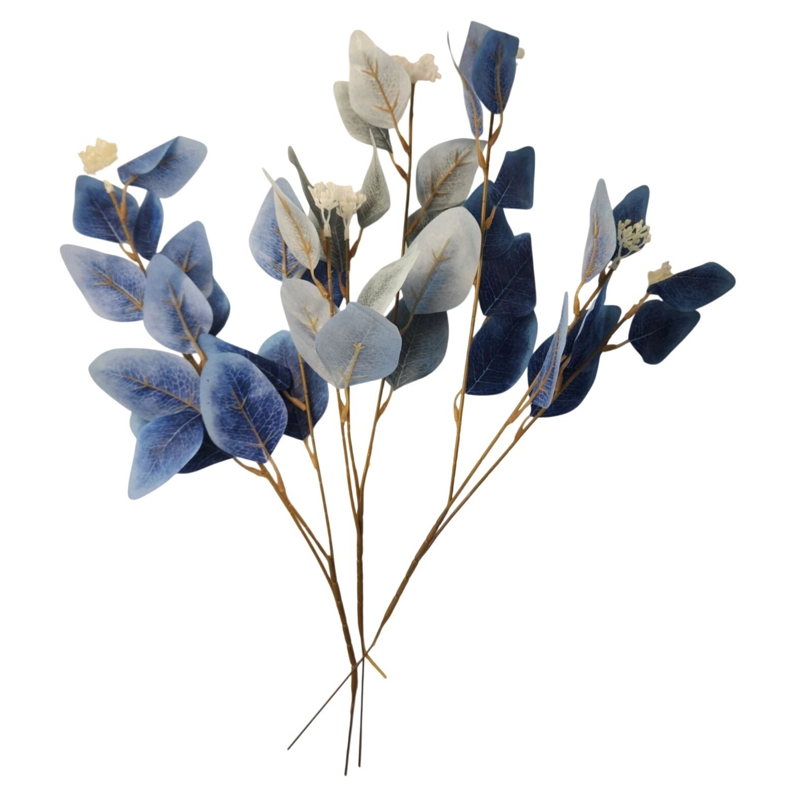 Blue Ombre Dollar Eucalyptus Stems Set of 2 | Faux Eucalyptus Branches | Artificial Greenery | Coastal French Country Decor