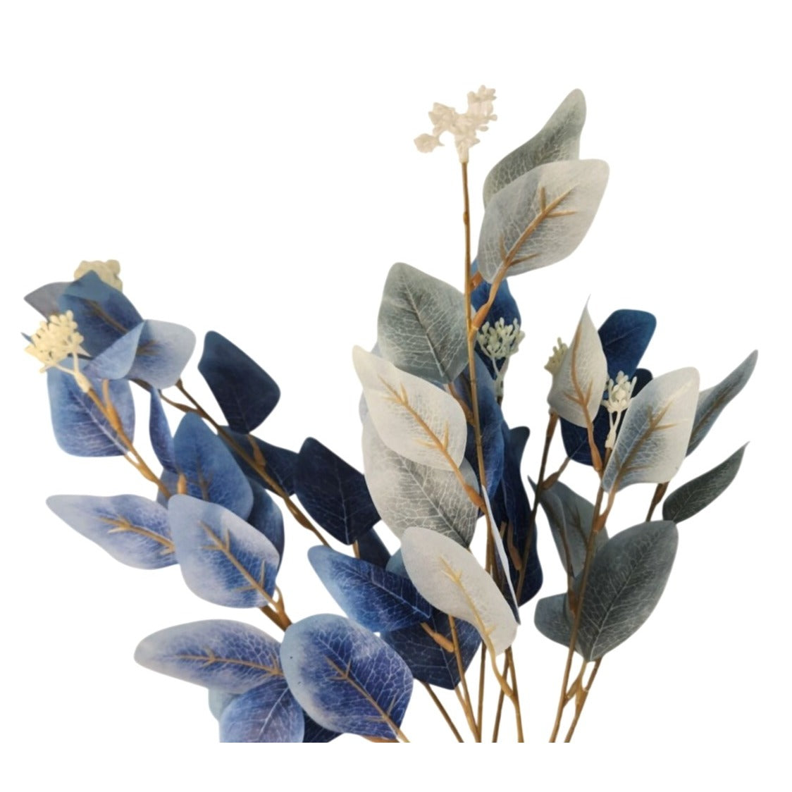 Blue Ombre Dollar Eucalyptus Stems Set of 2 | Faux Eucalyptus Branches | Artificial Greenery | Coastal French Country Decor