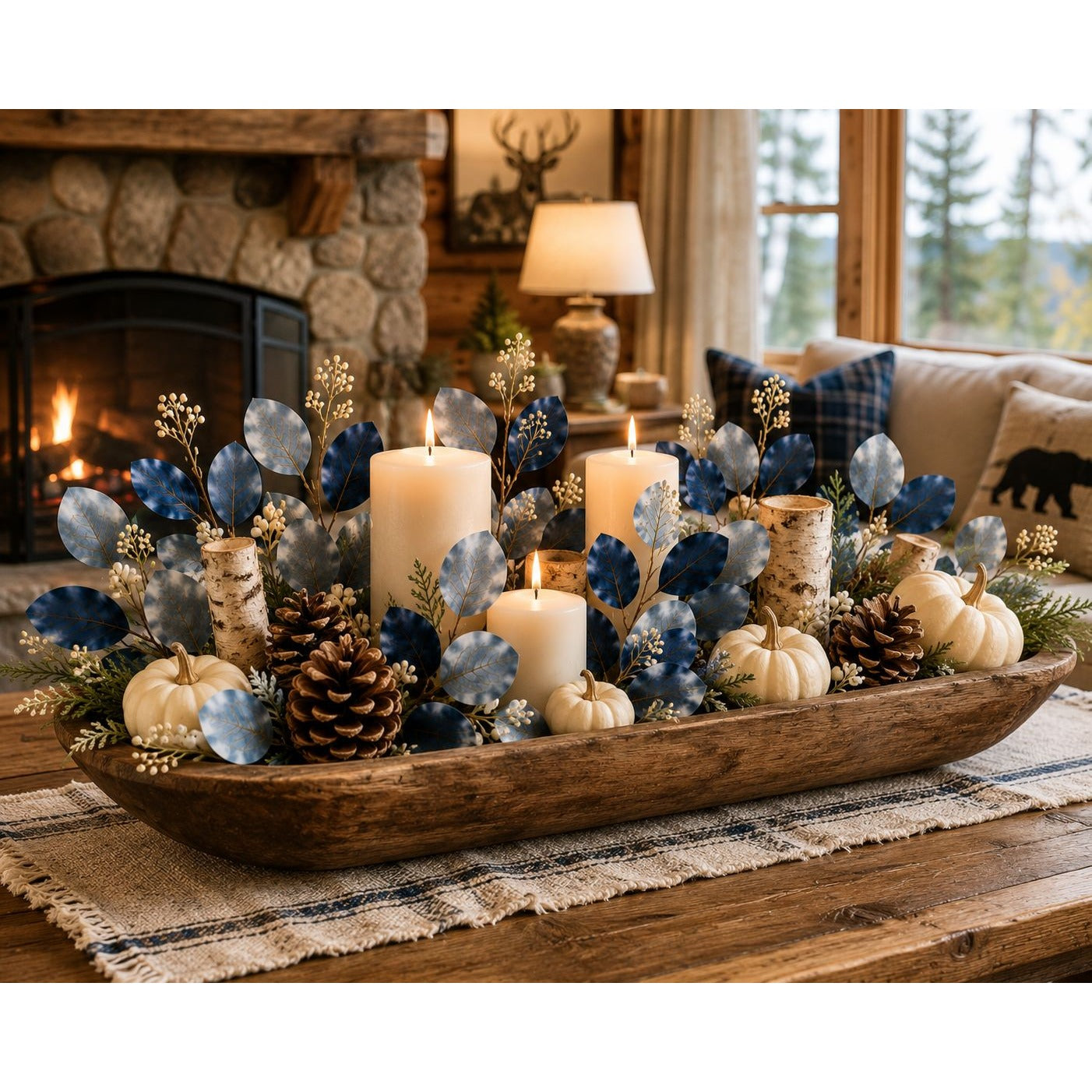 Blue Ombre Dollar Eucalyptus Stems Set of 2 | Faux Eucalyptus Branches | Artificial Greenery | Coastal French Country Decor