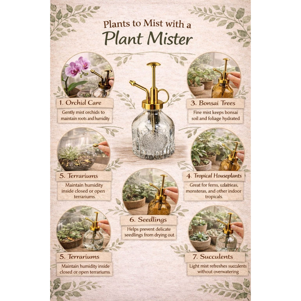 Smoke Gray Glass Plant Mister Spray Bottle 6oz Orchid Bonsai Air Plant Mister