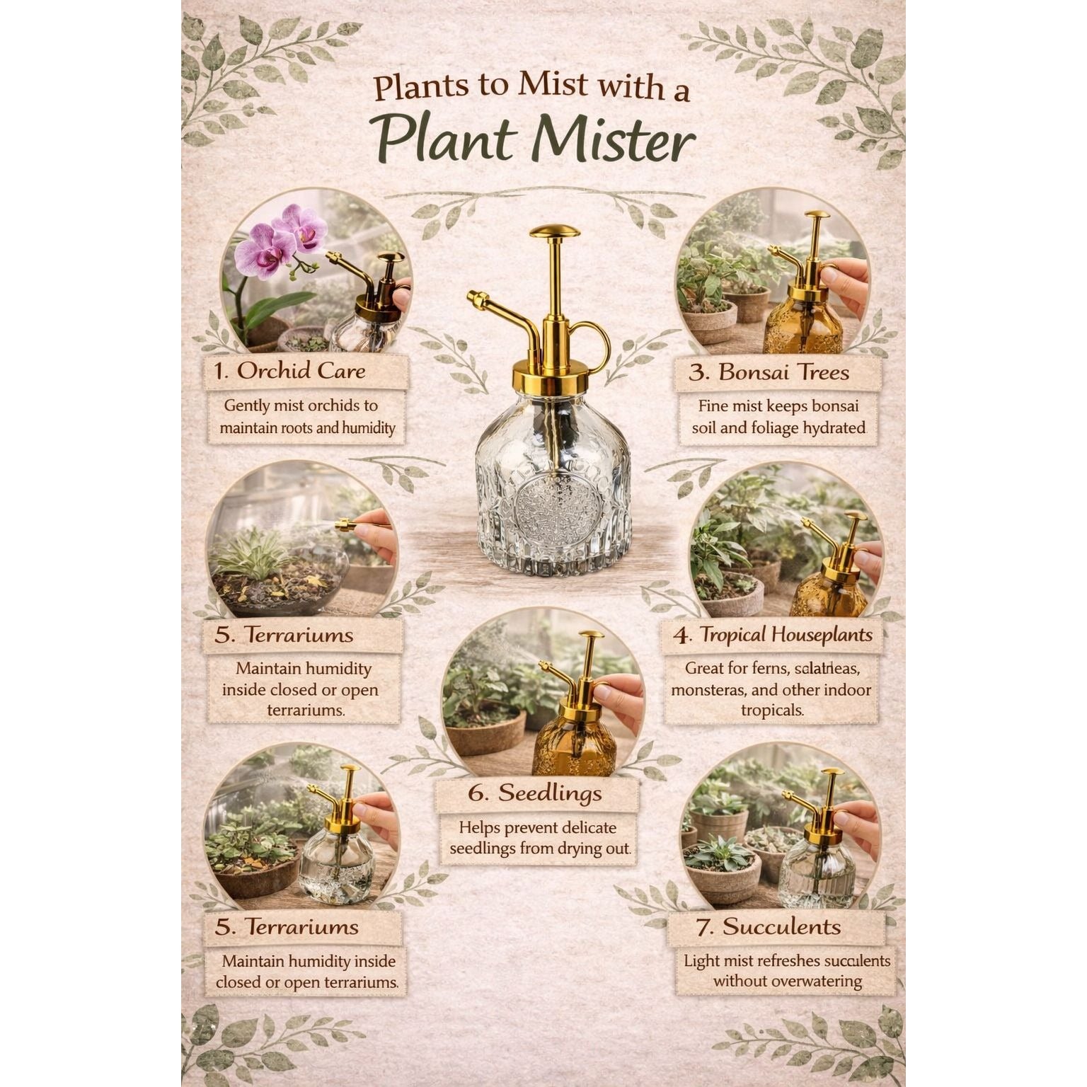 Smoke Gray Glass Plant Mister Spray Bottle 6oz Orchid Bonsai Air Plant Mister