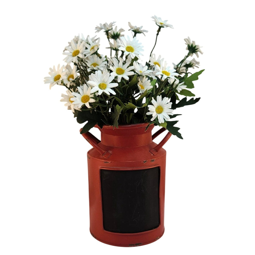 Rustic Red Metal Milk Can Planter Farmhouse Chalkboard Vase Vintage Decor Organizer