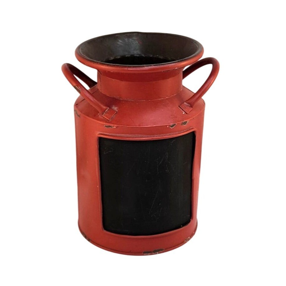 Rustic Red Metal Milk Can Planter Farmhouse Chalkboard Vase Vintage Decor Organizer