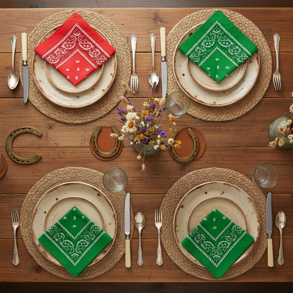Western table setting with bandana napkins