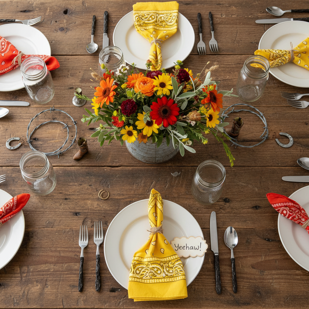 Western table with bandana napkins