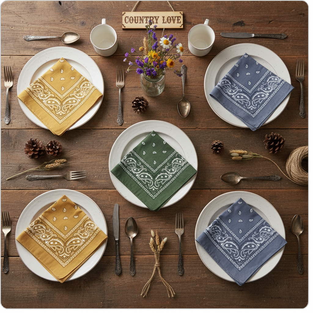 Western table with bandana napkins