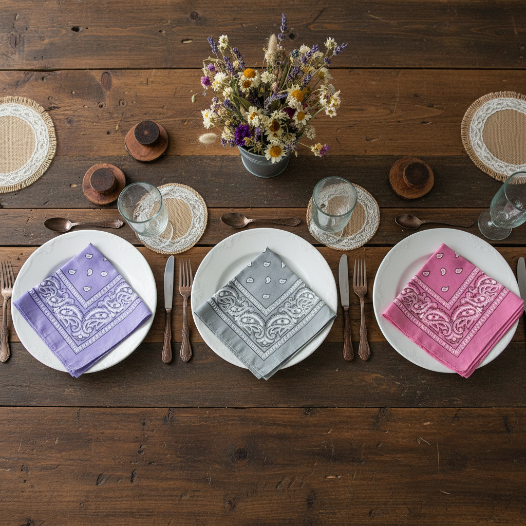Western table with single-color bandana napkins