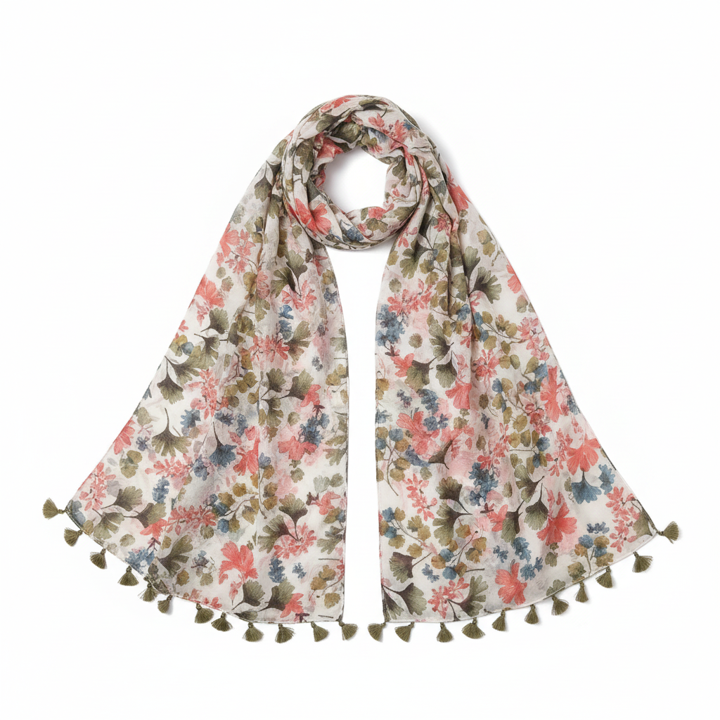 Ginkgo Leaf Scarf Lightweight Summer Shawl Wrap Womens Tassel