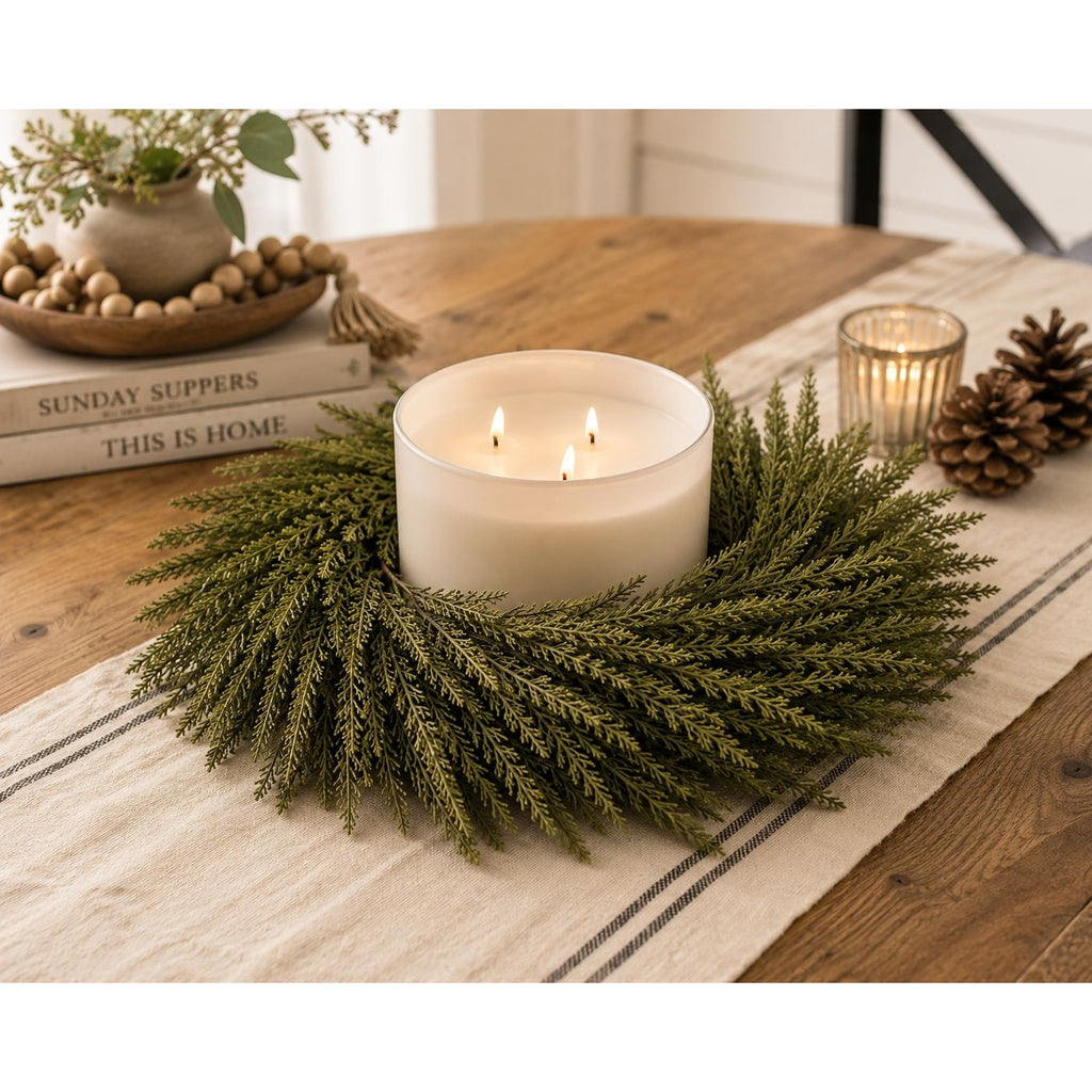 16 Inch Cedar Wreath Small Door Wreath Cedar Candle Ring Year Round Greenery Farmhouse Decor Christmas Wreath Table Centerpiece