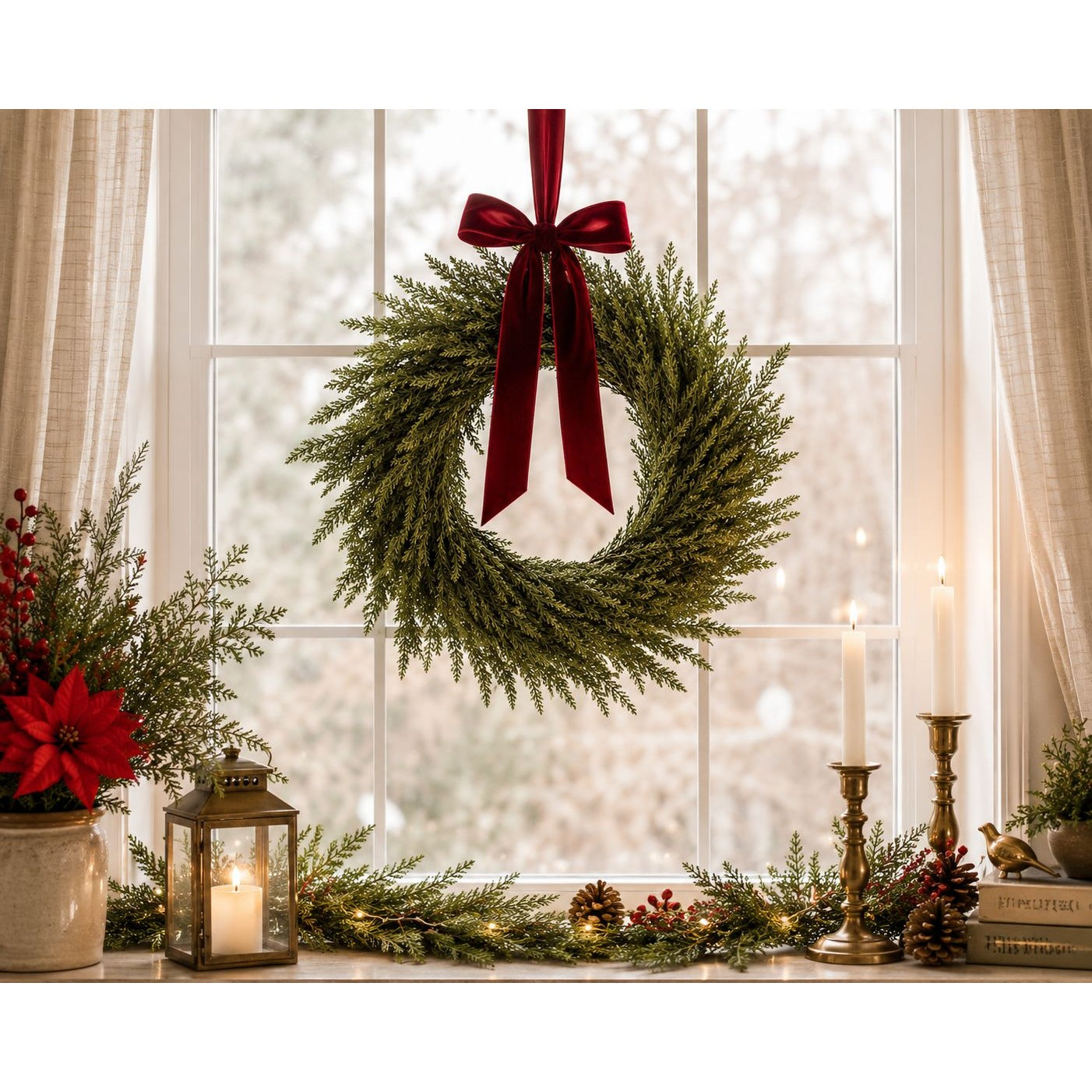 16 Inch Cedar Wreath Small Door Wreath Cedar Candle Ring Year Round Greenery Farmhouse Decor Christmas Wreath Table Centerpiece