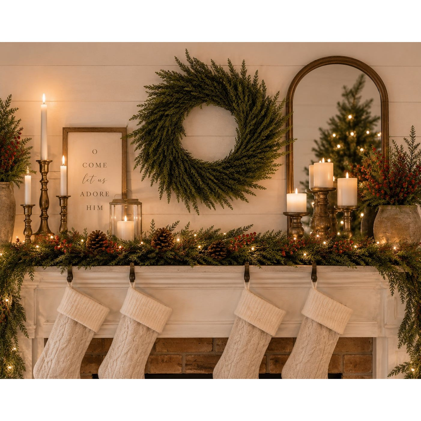 16 Inch Cedar Wreath Small Door Wreath Cedar Candle Ring Year Round Greenery Farmhouse Decor Christmas Wreath Table Centerpiece