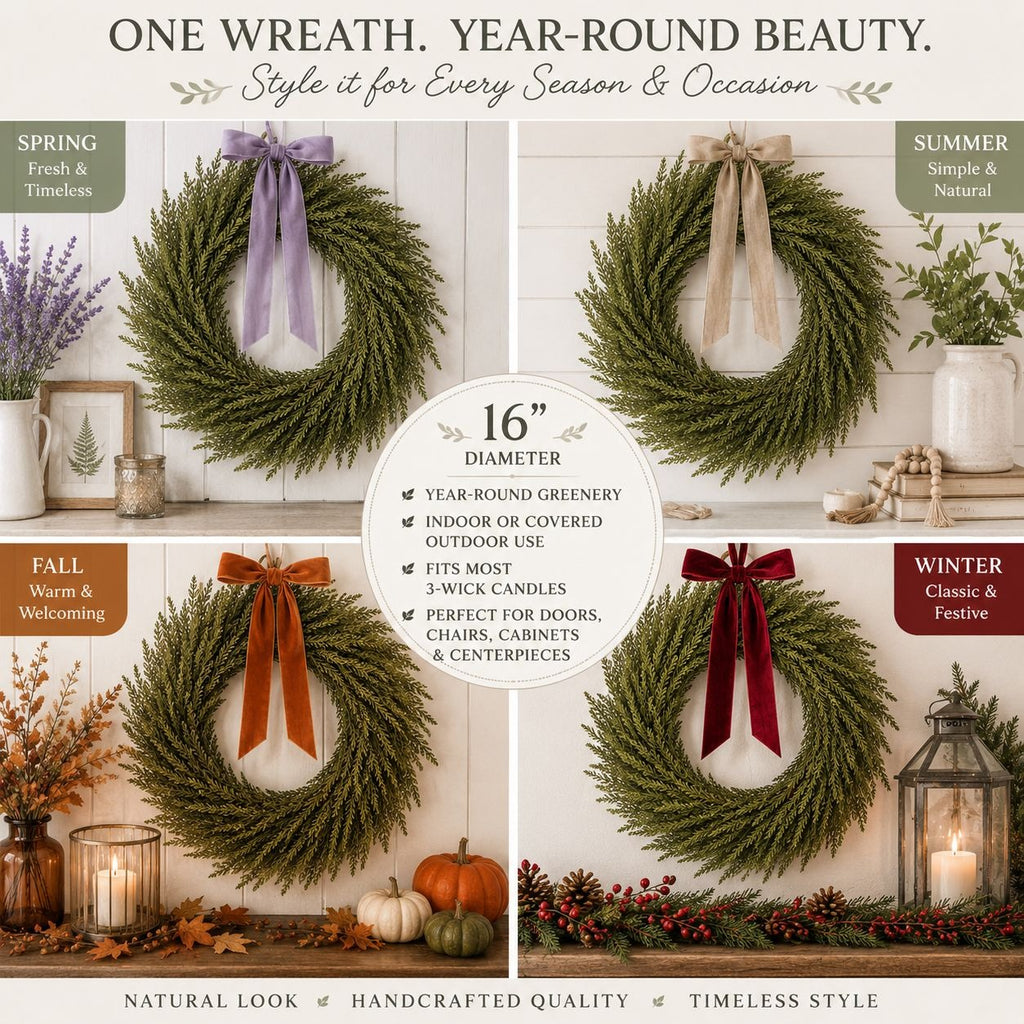 16 Inch Cedar Wreath Small Door Wreath Cedar Candle Ring Year Round Greenery Farmhouse Decor Christmas Wreath Table Centerpiece