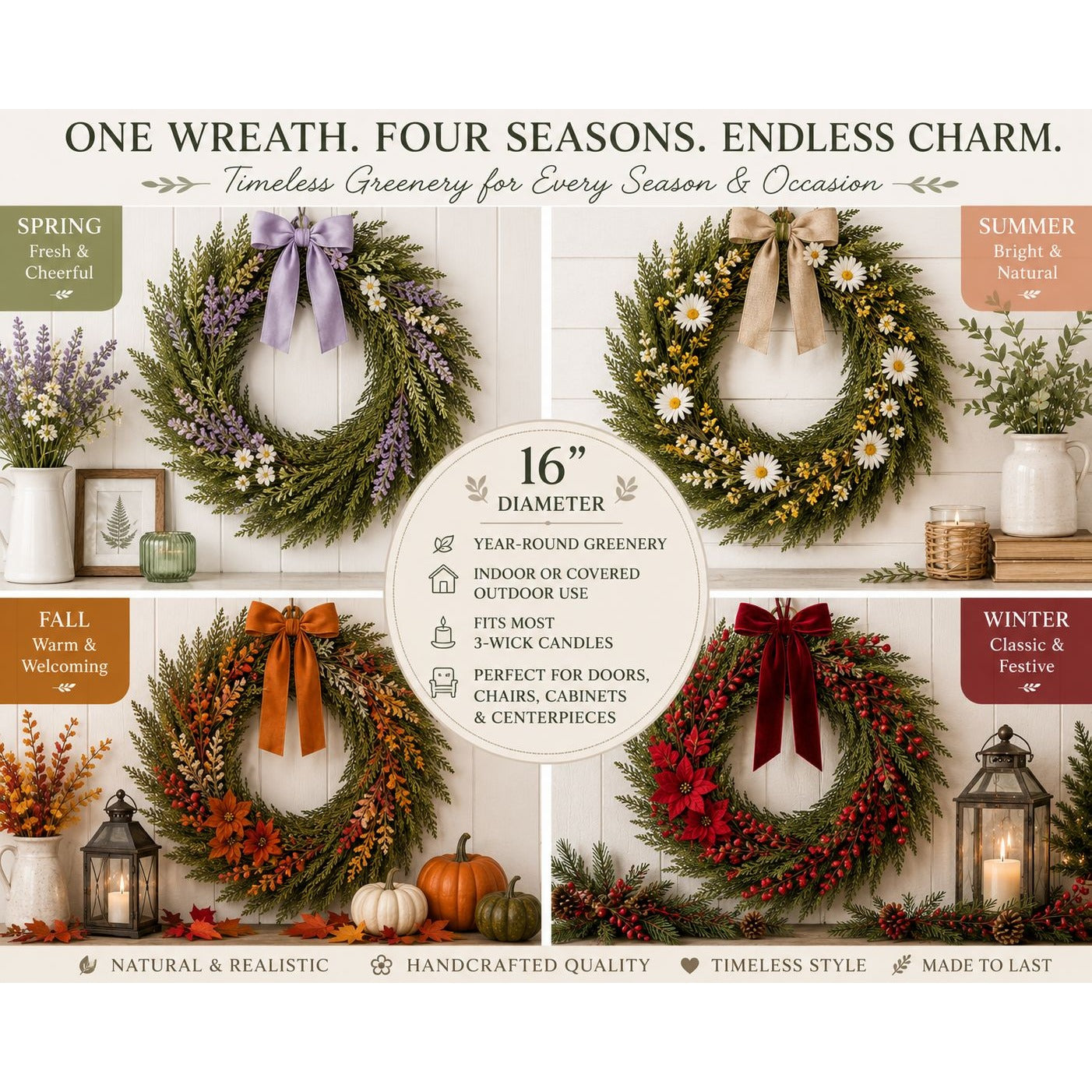 16 Inch Cedar Wreath Small Door Wreath Cedar Candle Ring Year Round Greenery Farmhouse Decor Christmas Wreath Table Centerpiece