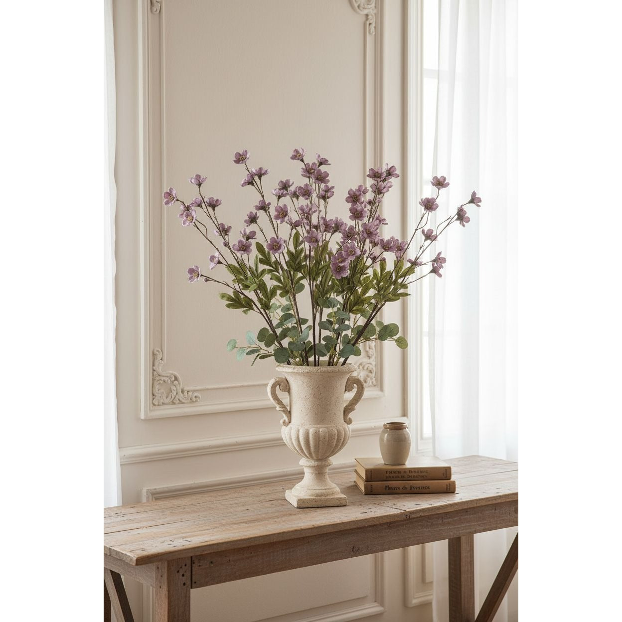 Purple Artificial Wax Flower Stems Set of 2, Lavender Wildflower Filler Flowers, 25 Inch Faux Floral Branches for Vase