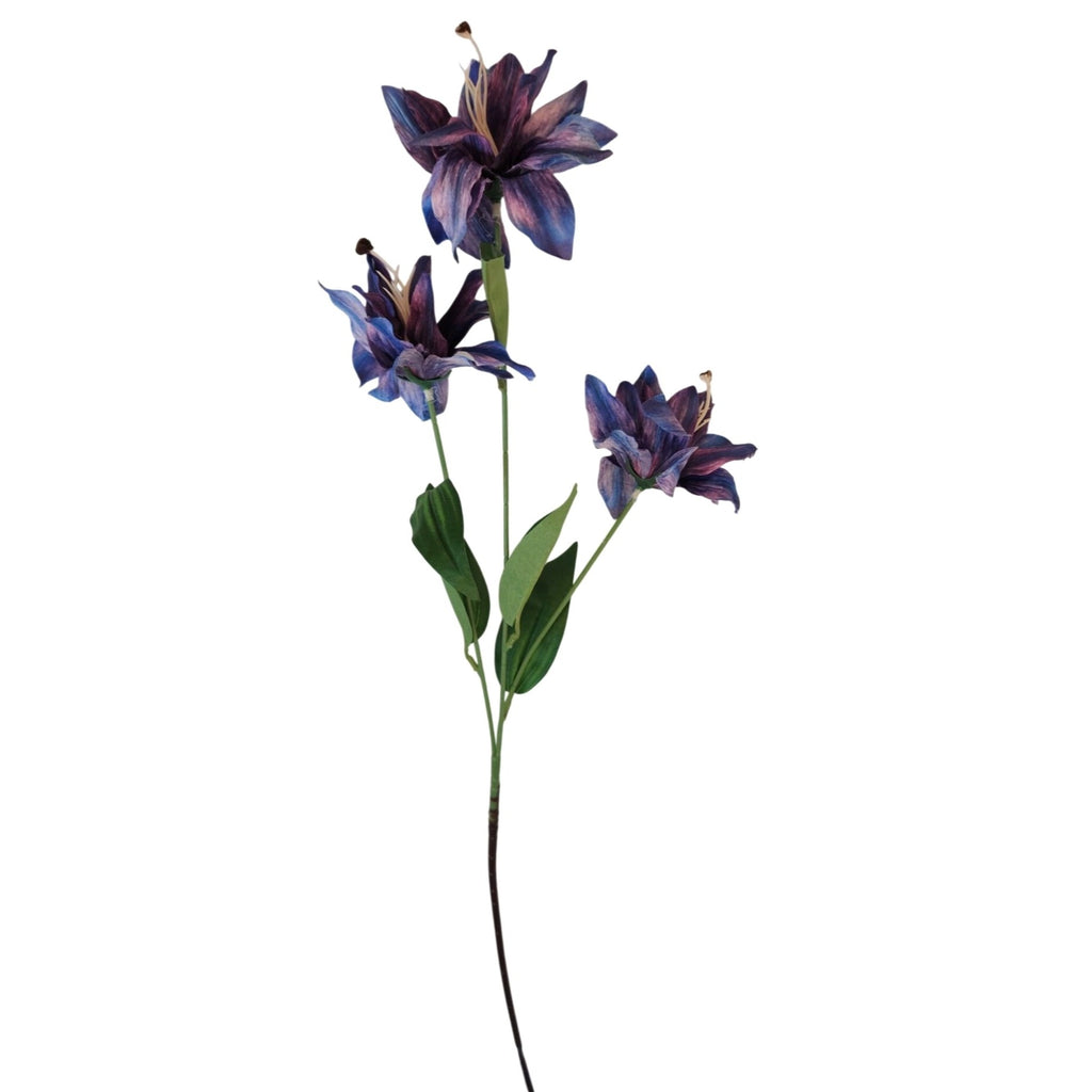 Luxury Artificial Tiger Lily Stem 34 Inch | Purple Blue Faux Lily | Designer Artificial Silk Floral | Elegant Wedding Home Decor