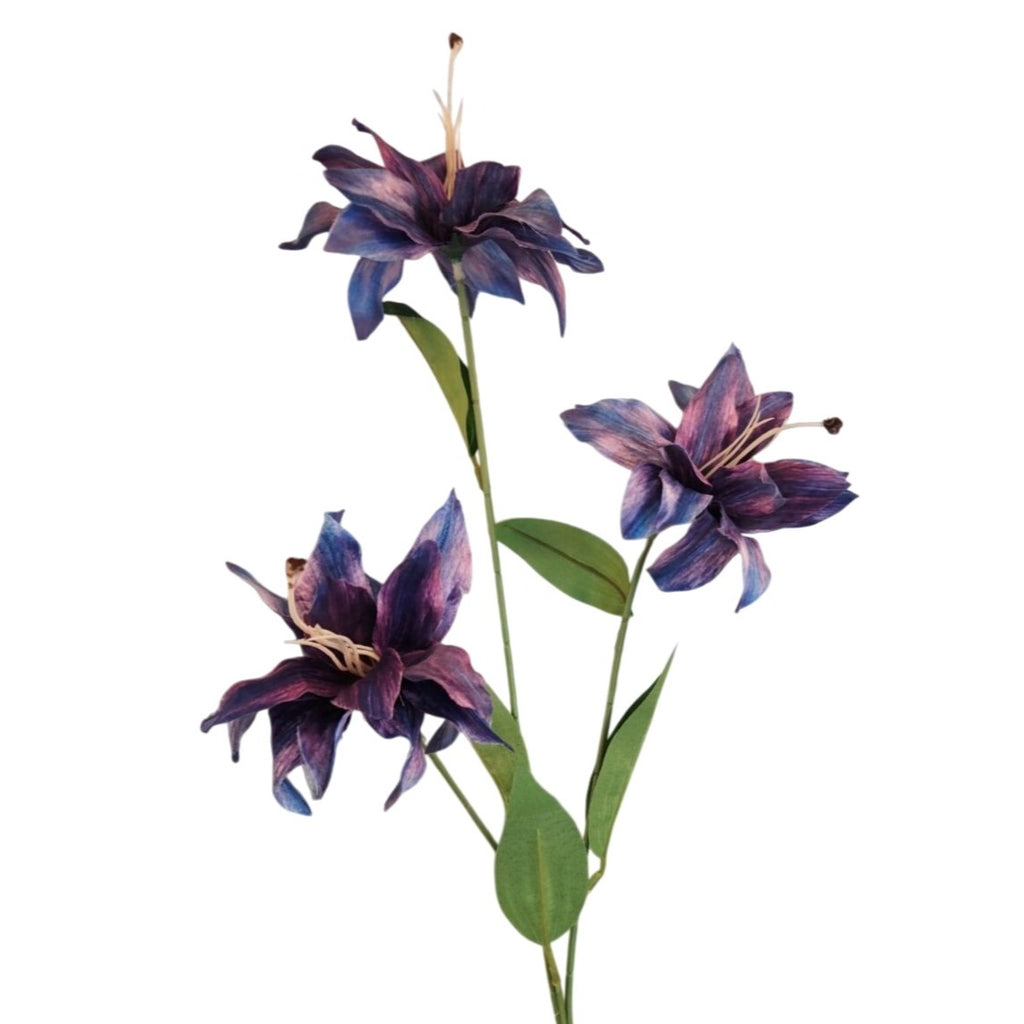 Luxury Artificial Tiger Lily Stem 34 Inch | Purple Blue Faux Lily | Designer Artificial Silk Floral | Elegant Wedding Home Decor