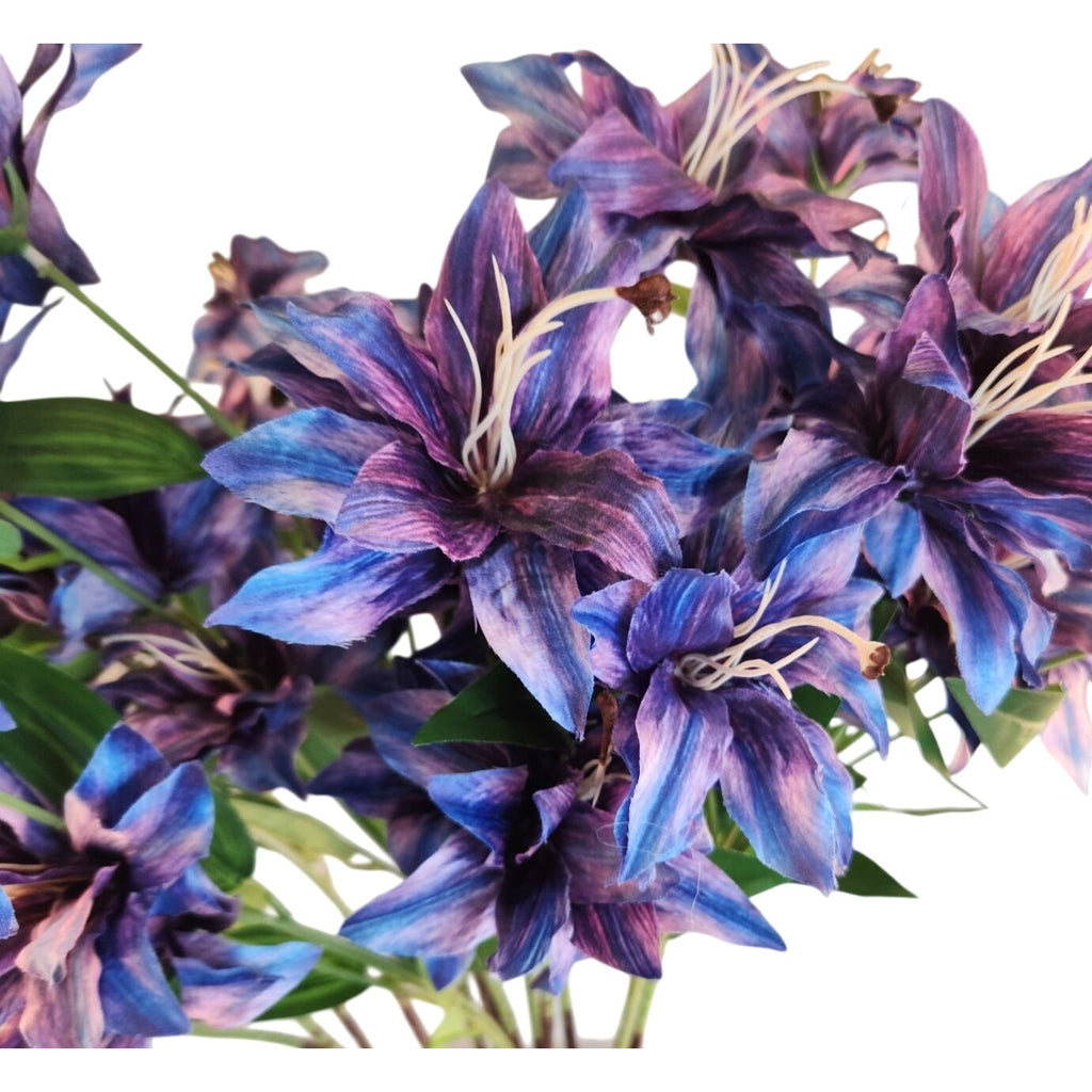 Luxury Artificial Tiger Lily Stem 34 Inch | Purple Blue Faux Lily | Designer Artificial Silk Floral | Elegant Wedding Home Decor