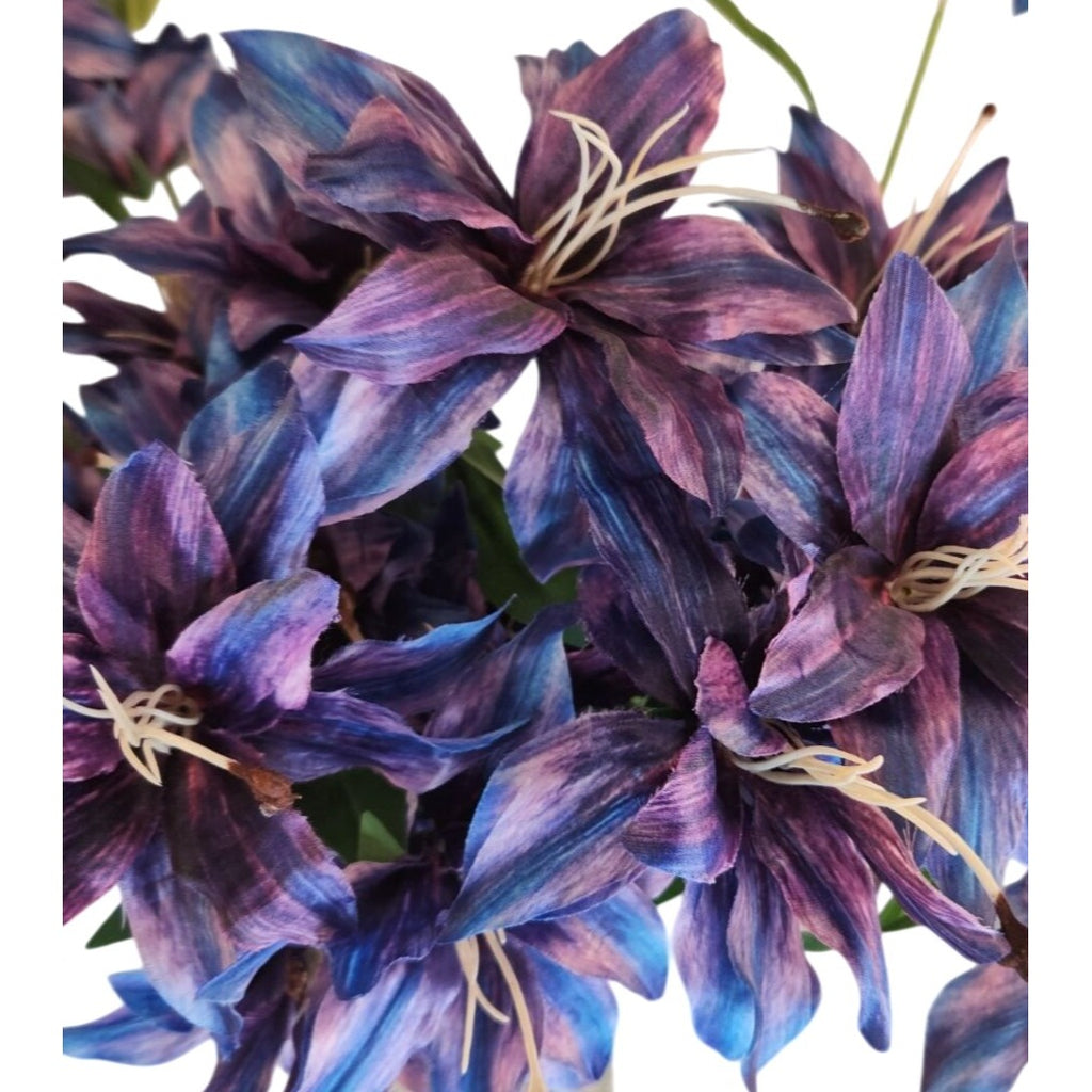 Luxury Artificial Tiger Lily Stem 34 Inch | Purple Blue Faux Lily | Designer Artificial Silk Floral | Elegant Wedding Home Decor